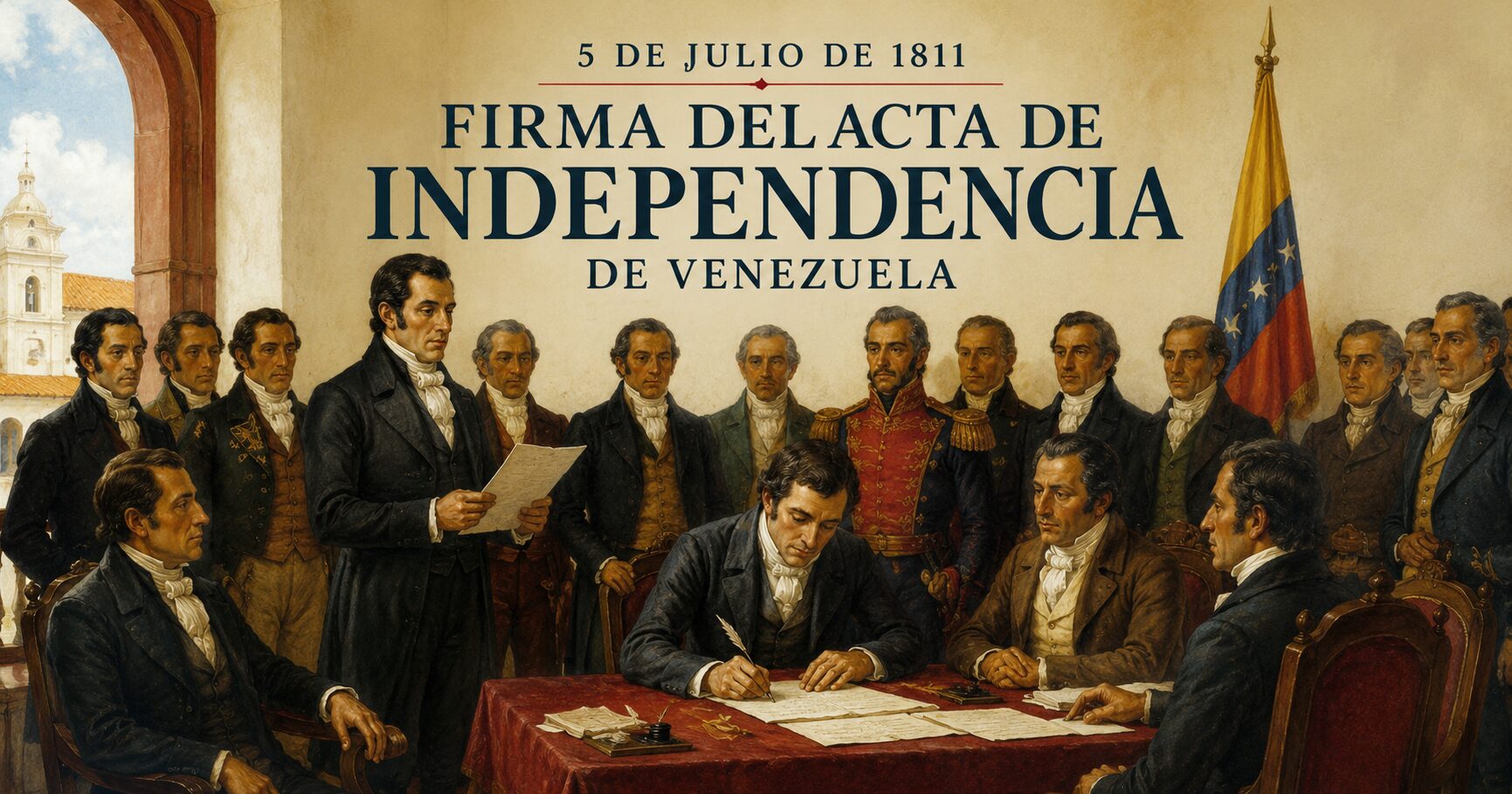 5 de julio de 1811 en Venezuela, fecha en la que los diputados del Primer Congreso Nacional firmaron el Acta de Independencia, marcando el nacimiento de la nación libre y soberana.